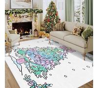 Générique Tapis Salon Sapin de Noël Coloré 120x170 cm, Tapis Arbre de Dessin Animé pour Chambre, Moquette Antidérapant Lavable à Poils Ras, Decoration Noel CL&J7