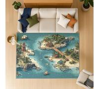 Générique Tapis Salon Scène De Jeu Doux Résistant Tapis Microfibre Chambre à Poils Courts, Grand Tapis Enfant Antidérapant Motif Île Pirate Aventure (Bleu Lac, 140 x 200 cm)