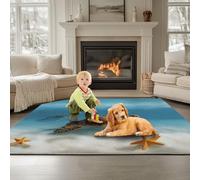 Générique Tapis Salon Simple Tortue Étoile De Mer 80 x 150 cm Lavable en Machine Moquette Poil Court Bleu Clair, Tapis Moderne pour Salon Chambre, Cuisine(Dessous Antidérapant)