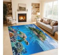 Générique Tapis Salon sous-Marin, Tapis Chambre Tortue Marine Fond Marin, Doux Flanelle Poil Court 60x110 cm - Lavable Antidérapant Paillasson H-47