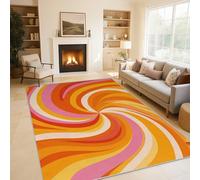 Générique Tapis Salon Spirale Rétro 200x300 cm, Tapis Tourbillon Orange Abstrait pour Chambre, Moquette Antidérapant Lavable à Poils Ras, Paillasson Décor à La Maison C19