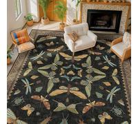 Générique Tapis Salon Table Basse Deco Coiffeuse Chambre Ado Fille Clean Girl, Décoration de Meubles Moderne imprimée de Papillons Verts Multicolores, Noir, 120 x 185 cm