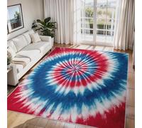 Générique Tapis Salon Tie Dye Bleu Rouge, Tapis Chambre Psychédélique Bohème Hippie, Doux Flanelle Poil Court 60x110 cm - Lavable Antidérapant Paillasson H-54