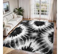 Générique Tapis Salon Tie Dye Noir Blanc, Tapis Chambre Tourbillon Psychédélique, Doux Flanelle Poil Court 60x110 cm - Lavable Antidérapant Paillasson H-54