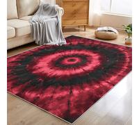Générique Tapis Salon Tie-Dye Noir Rouge Paillasson Interieur Entree Mandala Psychédélique 60x90 cm, Moquette de Sol Doux et Antiderapant à Poils Courts, Tapis Sol Décor à la Maison C&J105