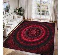 Générique Tapis Salon Tie Dye Noir Rouge, Tapis Chambre Tourbillon Psychédélique Gothique, Doux Flanelle Poil Court 60x110 cm - Lavable Antidérapant Paillasson H-54