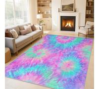 Générique Tapis Salon Tie Dye Rose Bleu Paillasson Interieur Entree Spirale Psychédélique 60x90 cm, Moquette de Sol Doux et Antiderapant à Poils Courts, Tapis Sol Décor à la Maison C&J87