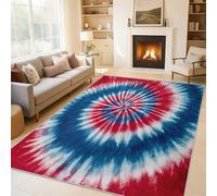 Générique Tapis Salon Tie Dye Rouge Bleu Paillasson Interieur Entree Spirale Psychédélique Trippy 40x60 cm, Moquette de Sol Doux et Antiderapant à Poils Courts, Tapis Sol Décor à la Maison C&J87
