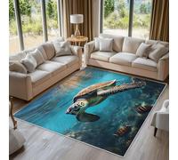 Générique Tapis Salon Tortue de Mer, Tapis Chambre Animaux Marins Bord de Mer Côte, Doux Flanelle Poil Court 50x80 cm - Lavable Antidérapant Paillasson H-25