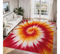 Générique Tapis Salon Tourbillon Psychédélique, Tapis Chambre Bohème Rouge Orange Tie Dye, Doux Flanelle Poil Court 60x110 cm - Lavable Antidérapant Paillasson H-54