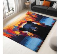 Générique Tapis Salon Tribal Traditionnel Tapis Antidérapan Imprimé Animal Coiffe Ours Lac, Ne perd Pas Ses Poils Lavable en Machine pour Chambre à Coucher Salle à Manger Bureau 160 x 230 cm
