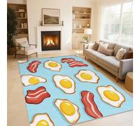 Générique Tapis Salon Œufs au Plat Bacon 140x200 cm, Tapis Nourriture Amusante pour Chambre, Moquette Antidérapant Lavable à Poils Ras, Paillasson Décor à La Maison C20