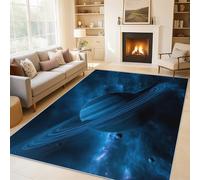 Générique Tapis Salon Univers Planète, Tapis Saturne Spatiale, Poils Antidérapant Courts Doux Moquette pour Salon Chambre Bureau pour Un Nettoyage Facile 120x120 cm P-&65