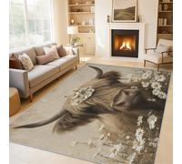 Générique Tapis Salon Vache des Highlands 80x150 cm, Tapis Bovins des Highlands Marguerite pour Chambre, Moquette Antidérapant Lavable à Poils Ras, Décoration Salon C&J75