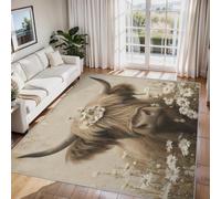 Générique Tapis Salon Vache des Highlands, Tapis Marguerite Blanc, Poils Antidérapant Courts Doux Moquette pour Salon Chambre Bureau pour Un Nettoyage Facile 240 x 340 cm P-&44