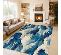 Générique Tapis Salon Vague Japonaise 120x170 cm, Tapis Orient Asiatique pour Chambre, Moquette Antidérapant Lavable à Poils Ras, Paillasson Décor à La Maison C&J38