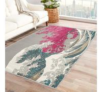 Générique Tapis Salon Vague Japonaise 120x180cm, Asie Orientale Antidérapant Tapis Doux Poil Ras Lavable en Machine pour Cuisine Bureau Chambre & Salle à Manger X-M9