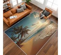 Générique Tapis Salon Vagues de l'océan, Tapis Palmier Bord de La Mer, Poils Antidérapant Courts Doux Moquette pour Salon Chambre Bureau pour Un Nettoyage Facile 120x170 cm P-&114