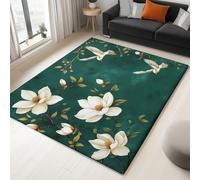 Générique Tapis Salon Vert Sapin 120x170cm, Art Chinois Magnolia et Oiseaux, Tapis Antidérapant à Poils Courts, Tapis Laine Super Doux, Facile à Entretenir Lavable en Machine pour Bureau à Domicile