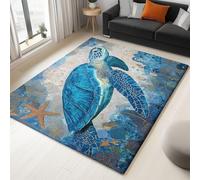 Générique Tapis Salon Vie Marine Tortues Mer Étoiles Mer - Tapis Antidérapant Durable et Non-Fussel Multicolore, Moquette Polyester, Moquette Chambrepour Couloir Patio Cuisine Porche 120 x 170 cm