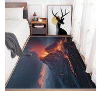 Générique Tapis Salon Volcan 3D 150x150 cm, Tapis Motif Volcan en Éruption Antidérapant Poils Ras Doux Lavable pour Chambre, Moquette Décoration Intérieure QAZ76