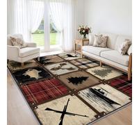 Générique Tapis Salon Western Ferme Patchwork Animaux Cerf 80 x 150 cm, Lavable en Machine Tapis de Sol Rustique Doux Antidérapant pour Entree Interieur, Chambre, Salle à Manger