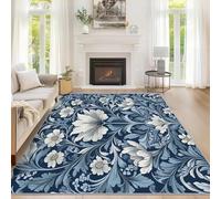 Générique Tapis Salon William Morris 100x150 cm, Tapis Motif Fleurs Bleu et Blanc Antidérapant Poils Ras Doux Lavable pour Chambre, Moquette Décoration Intérieure QAZ50