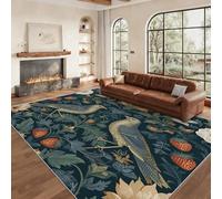 Générique Tapis Salon William Morris, Grand Tapis Motif Voleur de Fraises Oiseaux Floral Vintage Chambre 100 x 150 cm, Antidérapant Lavable Doux à Poils Ras, Decoration Maison, Vert Foncé Rouge O-fd6