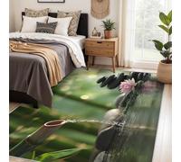Générique Tapis Salon Zen, Grand Tapis Motif Méditation Garden Spa Chambre 200 x 290 cm, Antidérapant Lavable Doux à Poils Ras, Decoration Maison, Noir Vert O-fd3