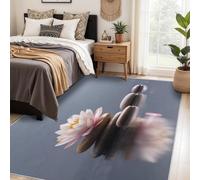 Générique Tapis Salon Zen, Grand Tapis Motif Méditation Lotus Rose Chambre 140 x 200 cm, Antidérapant Lavable Doux à Poils Ras, Decoration Maison, Gris Rose O-fd3