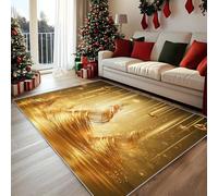 Générique Tapis Sapin de Noël Doré 160x230, Lavable Poils Ras | Tapis Motif Étoiles Boules Salon Chambre, Antidérapant, Arbre de Noël Decoration Maison Z-W16