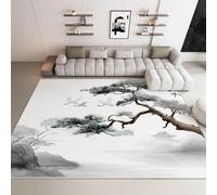 Générique Tapis Shaggy Lavable 140 x 200 cm - Moelleux et Antidérapant Caoutchouc Anti-Sable Tapis, Style Peinture à l’Encre Aquarelle pins pour Salon Couloir Salle D'étude Décorations Intérieures