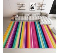 Générique Tapis Shaggy Lavable 80 x 120 cm - Moelleux et Antidérapant Caoutchouc Anti-Sable Tapis, Coloré Rayures Art Populaire Mexicain pour Salon Couloir Salle D'étude Décorations Intérieures
