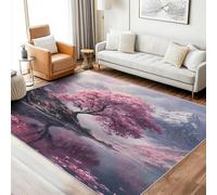 Générique Tapis Style Japonais Lavable 150x200 - Motif Montagne Arbre Rivière, Tapis Salon Chambre Antidérapant Poil Court Doux, Decoration Chambre Descente de Lit, FD3619