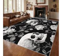 Générique Tapis Tête de Mort Rose, Grand Tapis Salon 200x300 Squelette Noir Blanc Carpette Chambre, Flanelle Poil Ras Moelleux - Antidérapa Lavable en Machine H-96