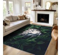 Générique Tapis Tigre, Tapis de Chambre Salon, Motif Feuilles Vertes Animal Sauvage, 80x120, Paillasson Interieur Entree Antidérapant, Lavable, Doux, Poil Ras, Decoration Maison