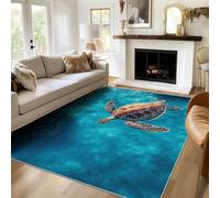 Générique Tapis Tortue De Mer Lavable 100x150, Tapis Salon Chambre, Motif Océan Animal Tortue, Antidérapant, Poil Court, Doux, Decoration Maison