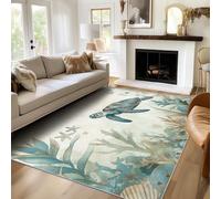 Générique Tapis Tortue Lavable 100x150, Tapis Salon Chambre, Motif Coraux Herbier étoile Marin, Antidérapant, Poil Court, Doux, Decoration Maison