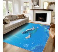 Générique Tapis Tortue Lavable 200x300, Tapis Salon Chambre, Motif Coraux Poisson Océan Animaux, Antidérapant, Poil Court, Doux, Decoration Maison