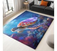 Générique Tapis Tortues Marines Océan Taille Moyenne 80x150 cm Lavable en Machine Doux pour Chambre d'enfant ou Bébé Antidérapant - Bleu