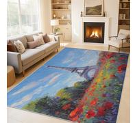 Générique Tapis Tour Eiffel, Tapis Entree Interieur Peinture à l'encre Fleur Rouge, Poils Antidérapant Courts Doux Moquette Paillasson Interieur Entree Un Nettoyage Facile 40x60 cm P-&84