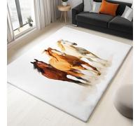 Générique Tapis Trois Chevaux Blancs Aquarelle Lavable en Machine pour Salon Tapis Antidérapant Poils Courts, pour Chambre à Coucher Bureau Salle à Manger Paillasson (Blanc 180 x 240 cm)
