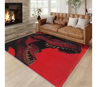 Générique Tapis Tyrannosaure Rex 160 x 230 cm, Grand Tapis Décoration Salon Chambre, Motif Animaux Jurassic Dinosaure, Antidérapant Lavable Doux à Poils Ras, Noir Rouge O-fd4