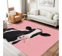 Générique Tapis Vache Fleur Lavable 80x120 - Motif Noir Blanc Rose, Petit Tapis Entree Interieur Chambre Paillasson Antidérapant Poil Court Doux Decoration Maison Carpet