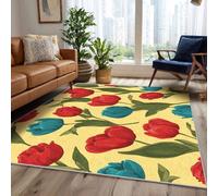 Générique Tapis Vibrant Fleur Lavable 140x200, Tapis Salon Chambre, Motif Coloré Fleurs Plante, Antidérapant, Poil Court, Doux, Decoration Maison