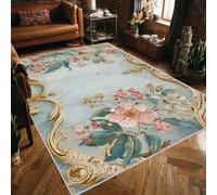 Générique Tapis Vintage Jacquard Lavable 100x150 - Motif Style Victorien Fleur, Tapis Salon Chambre Antidérapant Poil Court Doux, Decoration Chambre Descente de Lit, FD2716