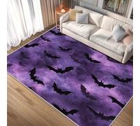 Générique Tapis Violet Halloween Chauve-Souris, Tapis de Chambre Salon, Motif Effrayant, 90x120, Antidérapant, Lavable, Doux, Poil Ras, Decoration Maison A2034