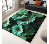 Générique Tapis Zen Feuilles de Lotus Petit Modèle 60x90 cm Vert Doux pour Chambre de Femme ou Salon de Méditation Lavable - Vert
