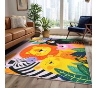 Générique Tapis Zoo Lavable 80x150, Petit Tapis Entree Interieur Chambre, Motif Lion Ours Feuille, Paillasson Antidérapant, Poil Court, Doux, Decoration Maison Carpet