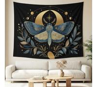 Générique Tapisserie Murale Céleste Animal Tenture Murale Astrologie Murales Papillon de Nuit Lune Dorée Phases de la Lune Tapisseries Decoration pour Maison Salon Chambre Dortoir, 100 x 150 cm